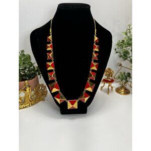 Vintage Red Gold Enamel Geometric Necklace Marc Jacobs Style Statement